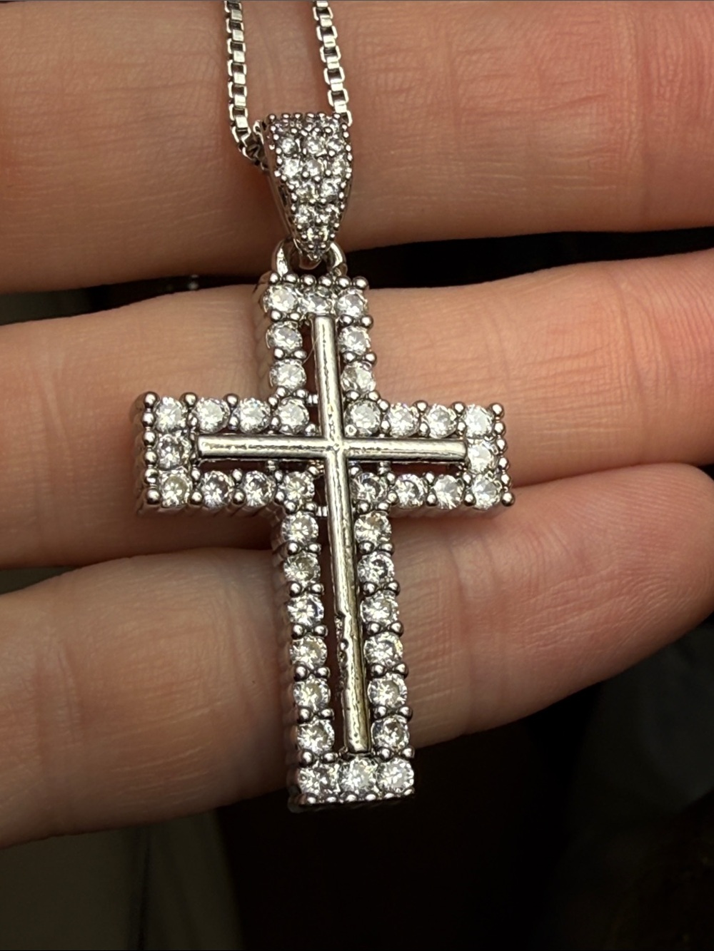 Silver MOISSANITE DIAMOND CROSS Pendant Necklace Sparkling & Stunning adj 18-20”
